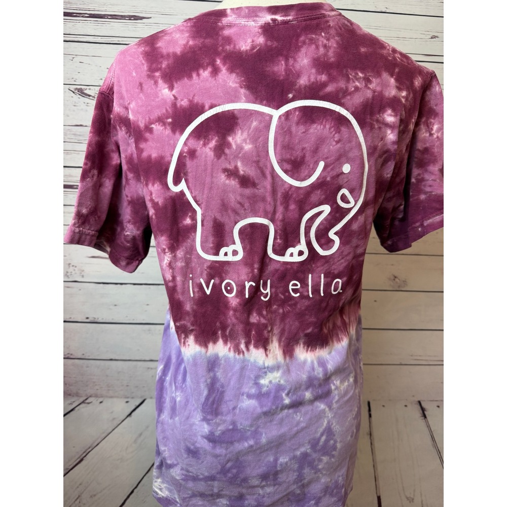 Ivory Ella Pocket Tee Shirt Small Womens Purple Tie Dye Elephant Graphic T-Shirt